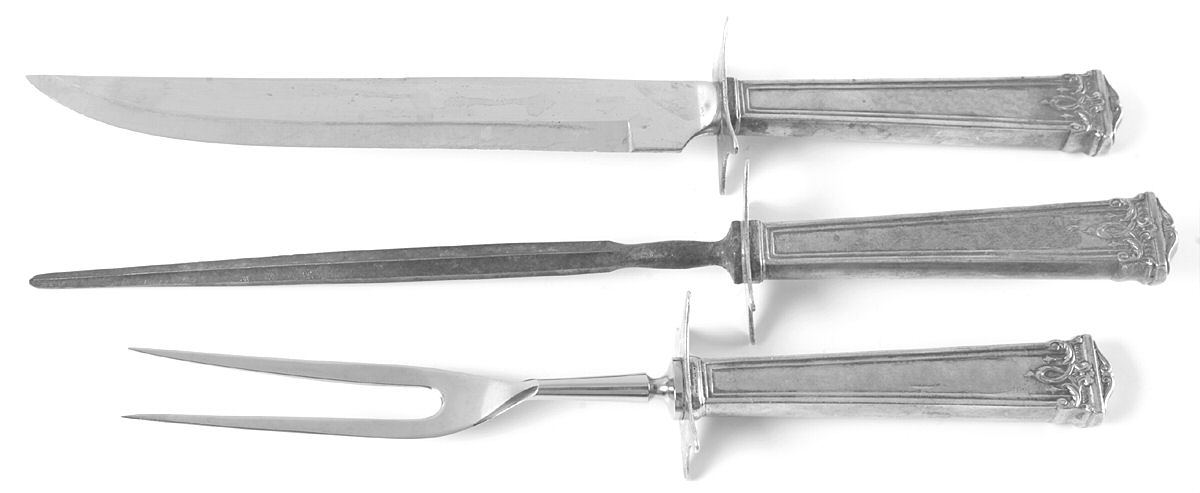 Trianon (Sterling, 1921, No Monograms) (3 Pc)Carving Set-Lg Stnbl/Roast w/Sterling Guard by International Silver-1