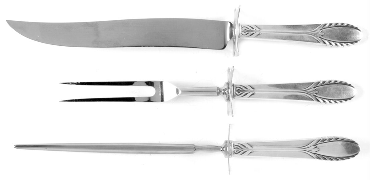 Trousseau (Sterling, 1934) Large 3-Piece Roast Carving Set w/ Stainless Blade by International Silver-1