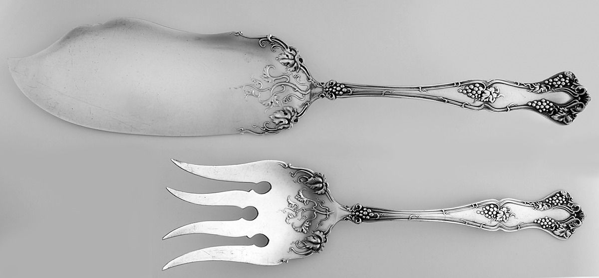Vintage (Silverplate, 1904) 2 Piece Large Solid Fish Serving Set by International Silver-1