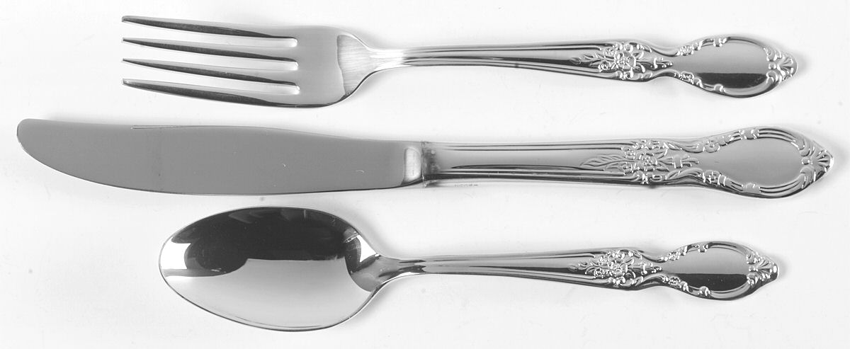Victorian Rose (Silverplate, 1954) 3-Piece Youth Set (Knife, Fork & 5 O'Clock Spoon) by International Silver-1