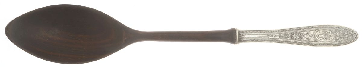 Wedgwood (Sterling, 1924, No Monos) Salad Serving Spoon with Wooden Bowl by International Silver-1