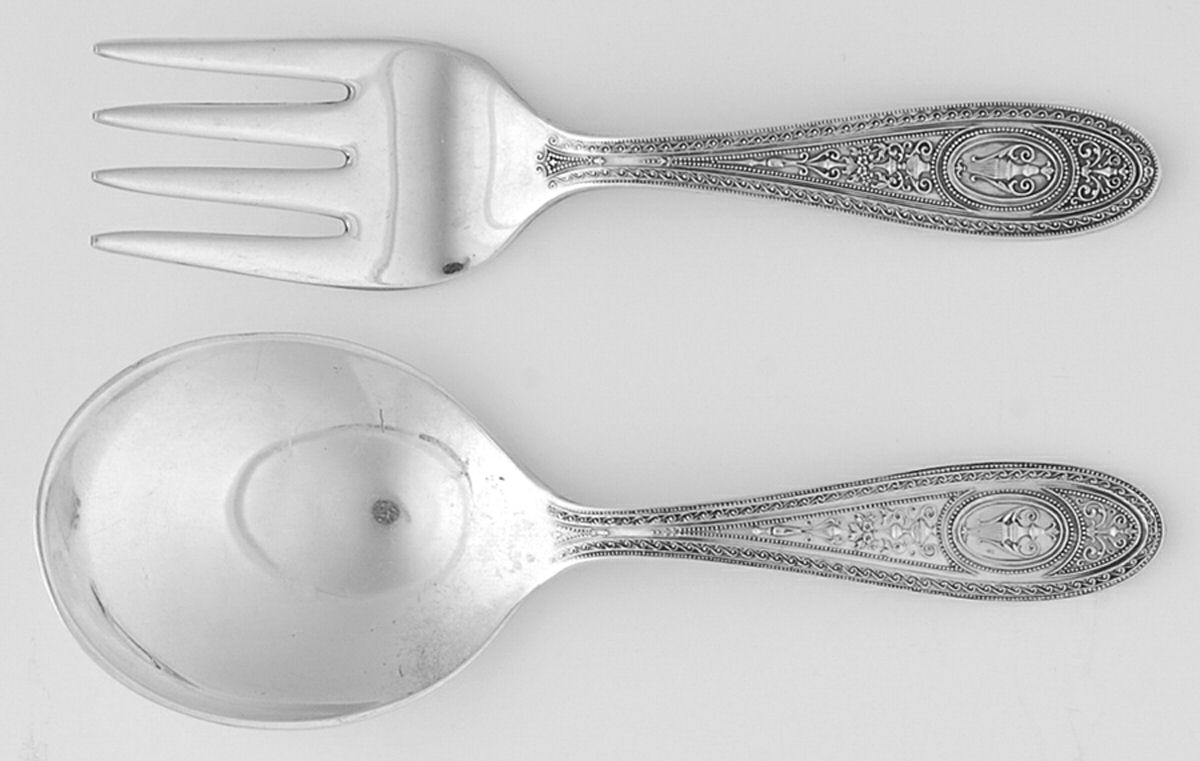 Wedgwood (Sterling, 1924, No Monos) Small 2 Piece Baby Set (Fork, Spoon) by International Silver-1