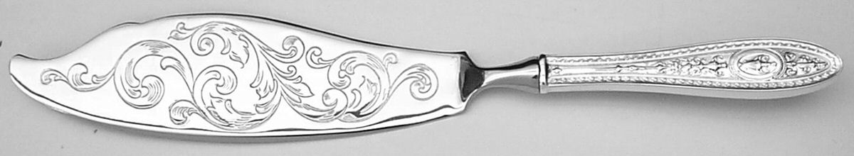 Wedgwood (Sterling, 1924, No Monos) Engraved Fish Serving Knife-Stainless Blade by International Silver-1