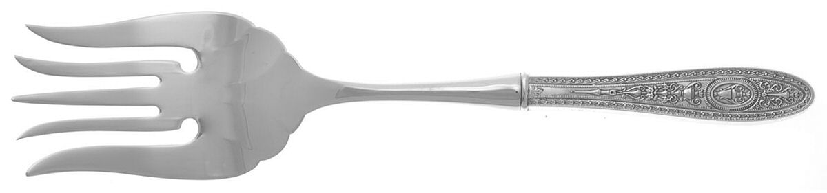 Wedgwood (Sterling, 1924, No Monos) Large Stainless-Tine Cold Meat Serving Fork by International Silver-1