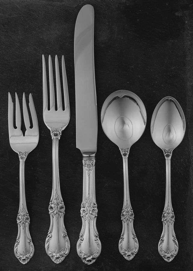 Wild Rose-New (Sterling, 1948, New, No Monos) 40 Piece Estate Set by International Silver-1