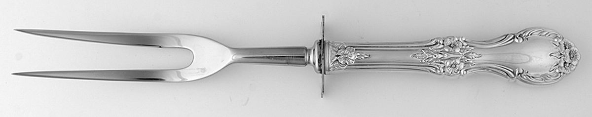 Wild Rose-New (Sterling, 1948, New, No Monos) Large Stainless-Prong Roast Carving Fork by International Silver-1