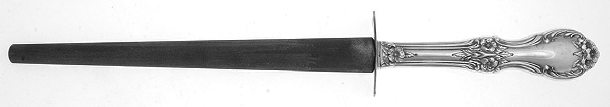 Wild Rose-New (Sterling, 1948, New, No Monos) Large Steel Rod Knife Sharpener by International Silver-1