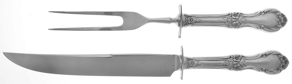 Wild Rose-New (Sterling, 1948, New, No Monos) Small Steak 2-Piece Carving Set w/Stainless Blade by International Silver-1