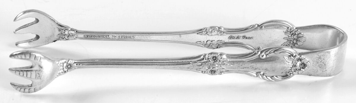 Wild Rose-New (Sterling, 1948, New, No Monos) Sugar Tongs by International Silver-1