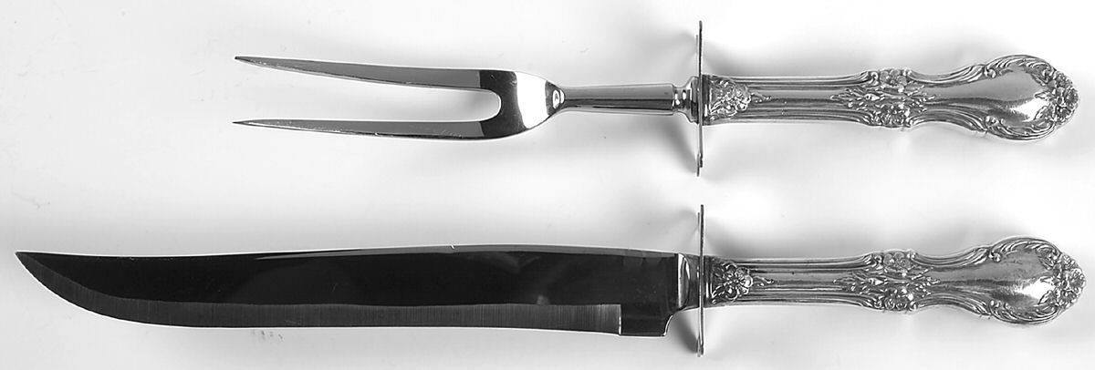 Wild Rose-New (Sterling, 1948, New, No Monos) Large 2-Piece Roast Carving Set w/Stainless Blade by International Silver-1