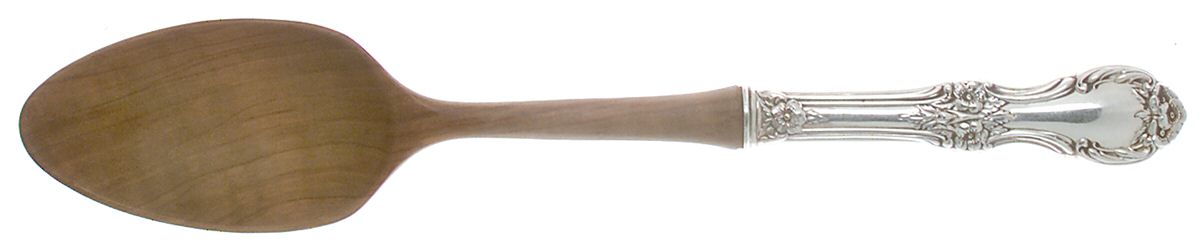 Wild Rose-New (Sterling, 1948, New, No Monos) Salad Serving Spoon with Wooden Bowl by International Silver-1
