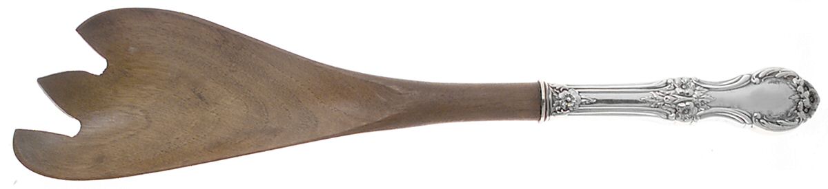 Wild Rose-New (Sterling, 1948, New, No Monos) Salad Serving Fork Wooden Prongs by International Silver-1