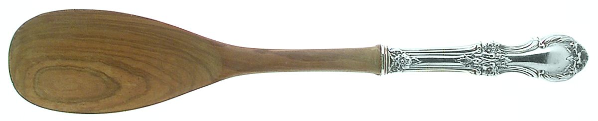 Wild Rose-New (Sterling, 1948, New, No Monos) Salad Serving Spoon Wooden Bowl by International Silver-1