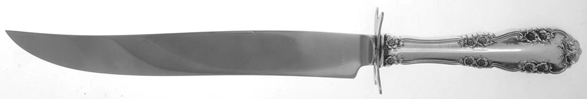 Wild Rose-Old-Rosalind (Sterling, 1908, No Monos) Large Stainless Blade Roast Carving Knife by International Silver-1