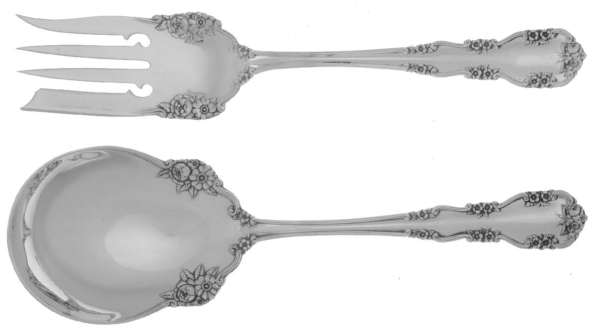 Wild Rose-Old-Rosalind (Sterling, 1908, No Monos) (2 Pc) Solid Salad Set by International Silver-1