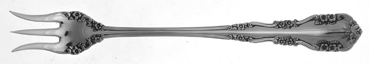 Wild Rose-Old-Rosalind (Sterling, 1908, No Monos) Cocktail/Seafood Fork by International Silver-1