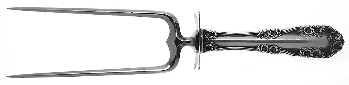 Wild Rose-Old-Rosalind (Sterling, 1908, No Monos) Large Joint/Roast Holder Fork by International Silver-1
