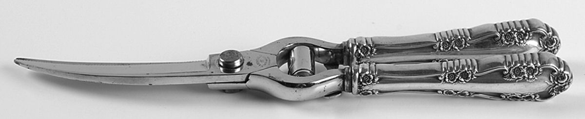 Wild Rose-Old-Rosalind (Sterling, 1908, No Monos) Poultry Shears with Stainless Blades by International Silver-1
