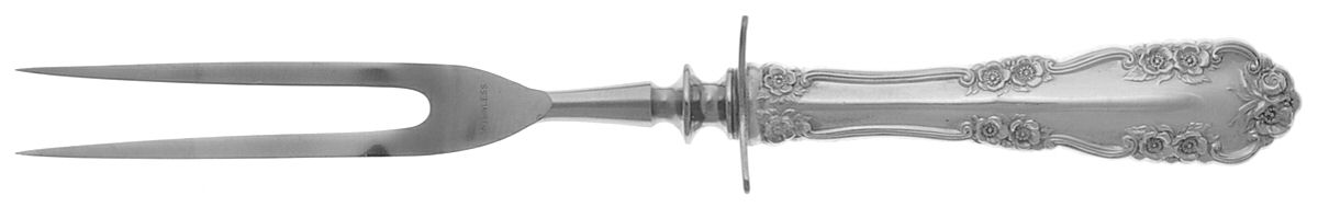 Wild Rose-Old-Rosalind (Sterling, 1908, No Monos) Small Steak Carving Fork with Stainless Prongs by International Silver-1