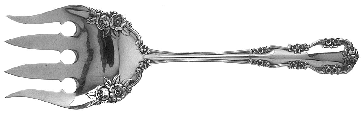 Wild Rose-Old-Rosalind (Sterling, 1908, No Monos) Large Solid Fish Serving Fork by International Silver-1