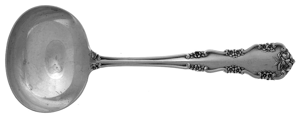 Wild Rose-Old-Rosalind (Sterling, 1908, No Monos) Solid Gravy Ladle by International Silver-1