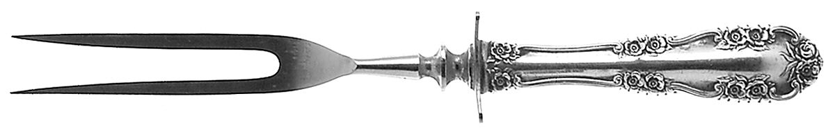 Wild Rose-Old-Rosalind (Sterling, 1908, No Monos) Small Steak Carving Fork with Stainless Prongs by International Silver-1