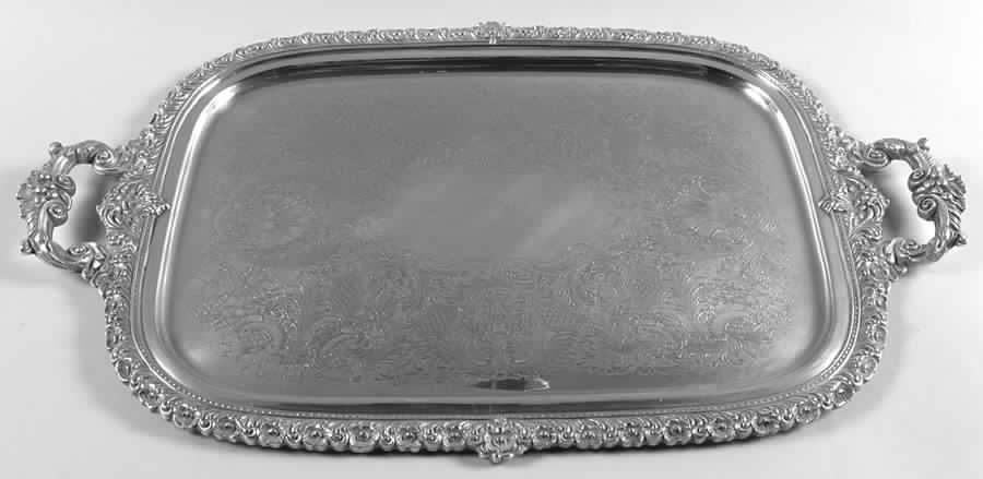 Du Barry-Floral Border (Silver, Hollowware, Wbswcx) 17" Waiter Tray by International Silver-1