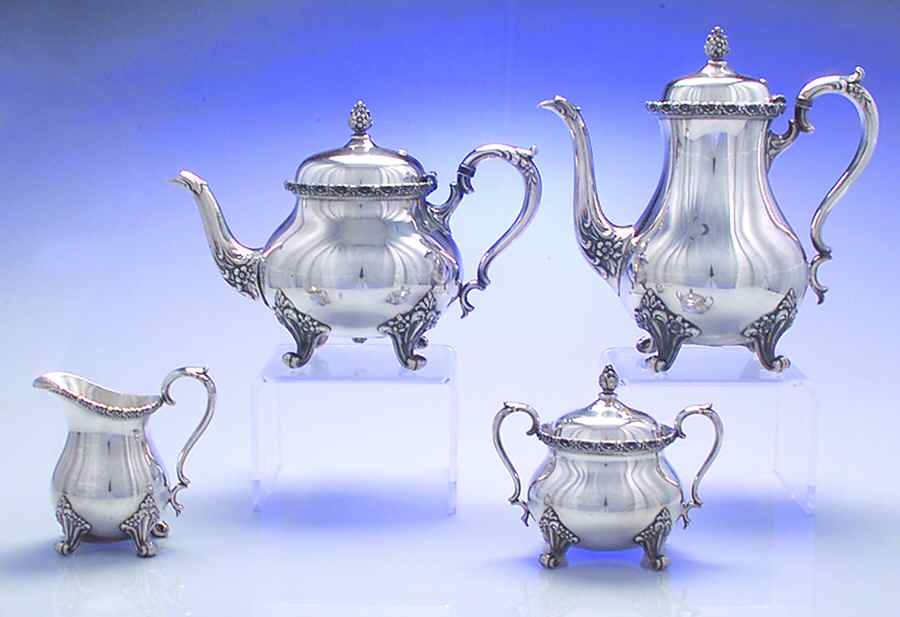 Du Barry-Floral Border (Silver, Hollowware, Wbswcx) (4 Piece) Silverplate Tea Set by International Silver-1