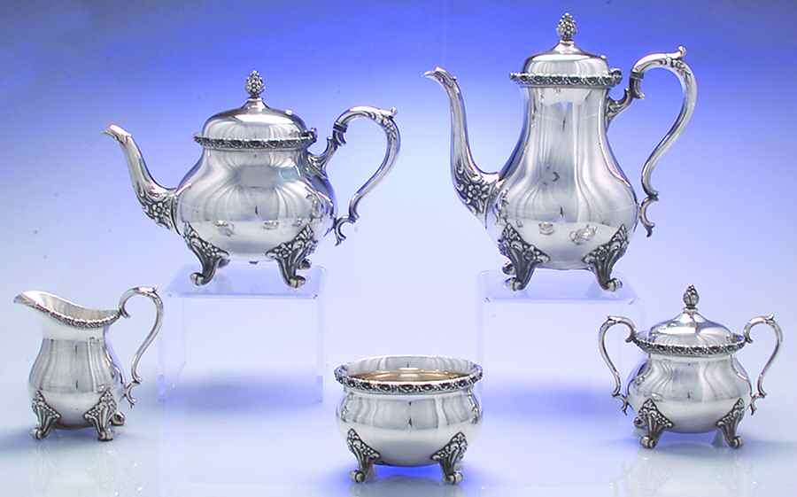 Du Barry-Floral Border (Silver, Hollowware, Wbswcx) 5-Piece Plated Tea Set (with Waste) by International Silver-1