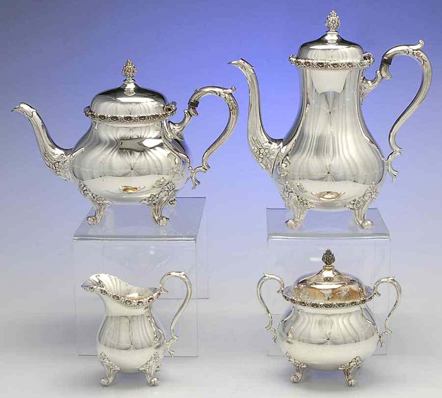 Du Barry-Floral Border (Silver, Hollowware, Wbswcx) (4 Piece) Silverplate Tea Set by International Silver-1