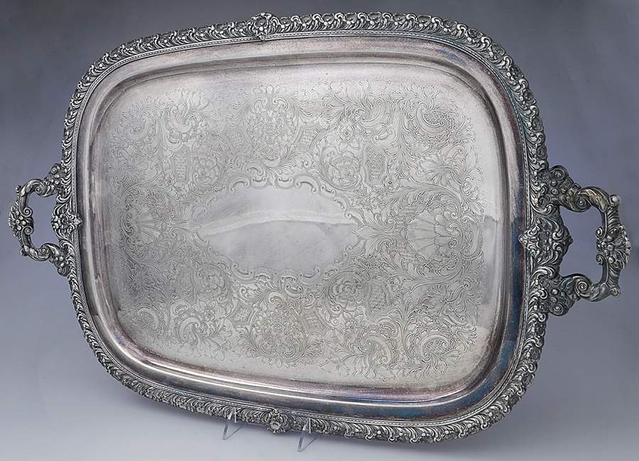 Du Barry-Floral Border (Silver, Hollowware, Wbswcx) 22" Waiter Tray by International Silver-1