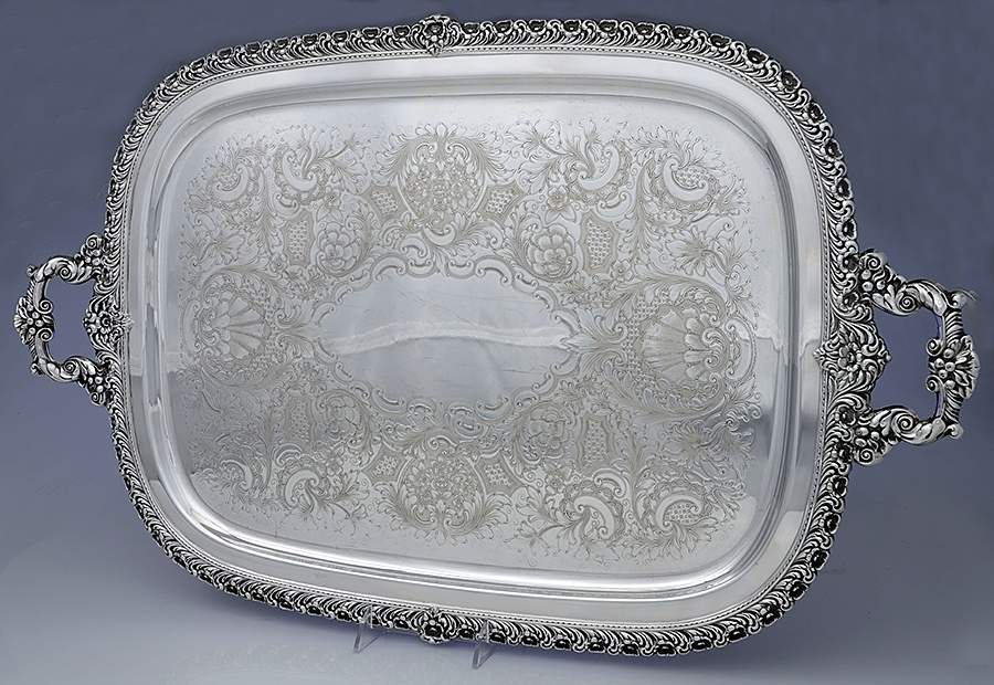 Du Barry-Floral Border (Silver, Hollowware, Wbswcx) Large Silverplate Waiter Tray by International Silver-1