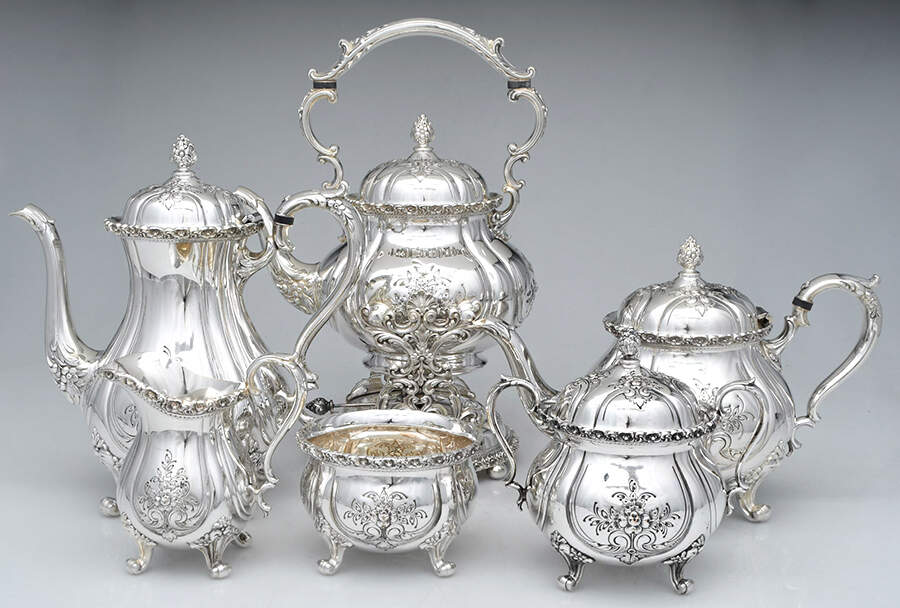 Du Barry-Chased (Silverplate, Hllwr, Websterwlcx) 6-Piece Plated Tea Set (Waste & Kettle) by International Silver-1