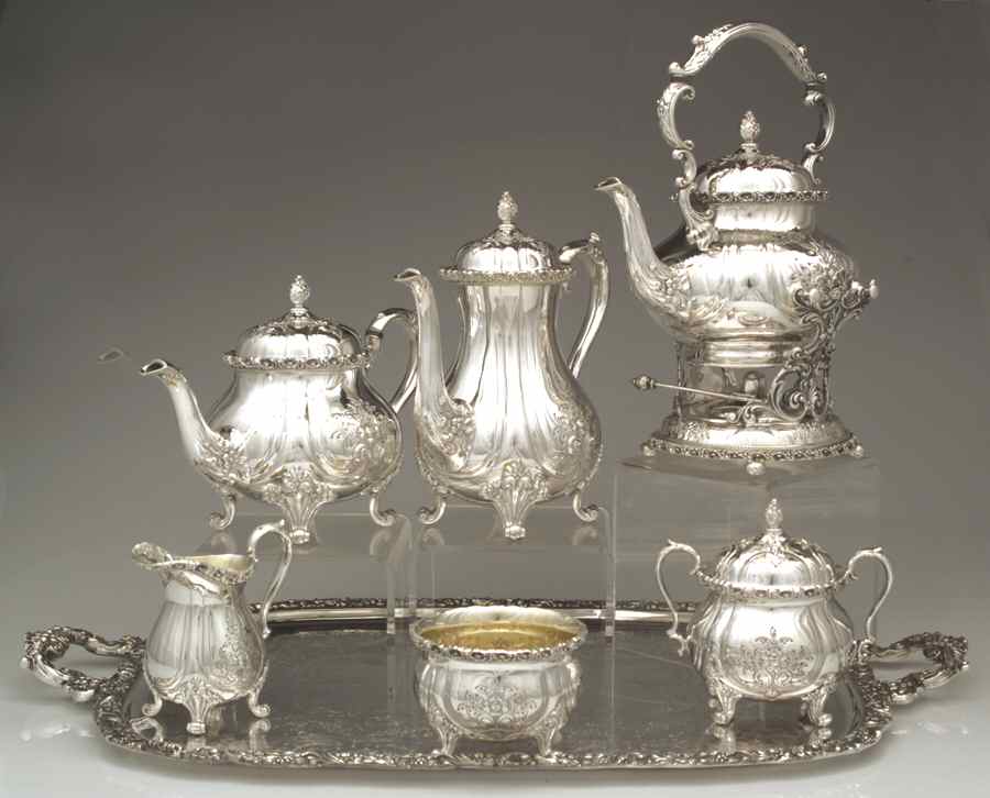 Du Barry-Chased (Silverplate, Hllwr, Websterwlcx) (7 Pc) Tea Set with 24" Complimentary Tray by International Silver-1