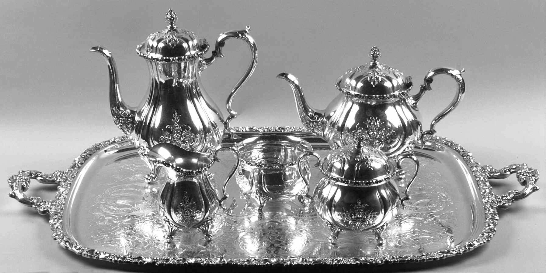 Du Barry-Chased (Silverplate, Hllwr, Websterwlcx) (6 Pc) Tea Set with 24" Complimentary Tray by International Silver-1