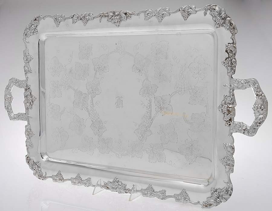 Vintage-Chased (Silverplate, Hollowware) Large Footed Waiter Tray by International Silver-1