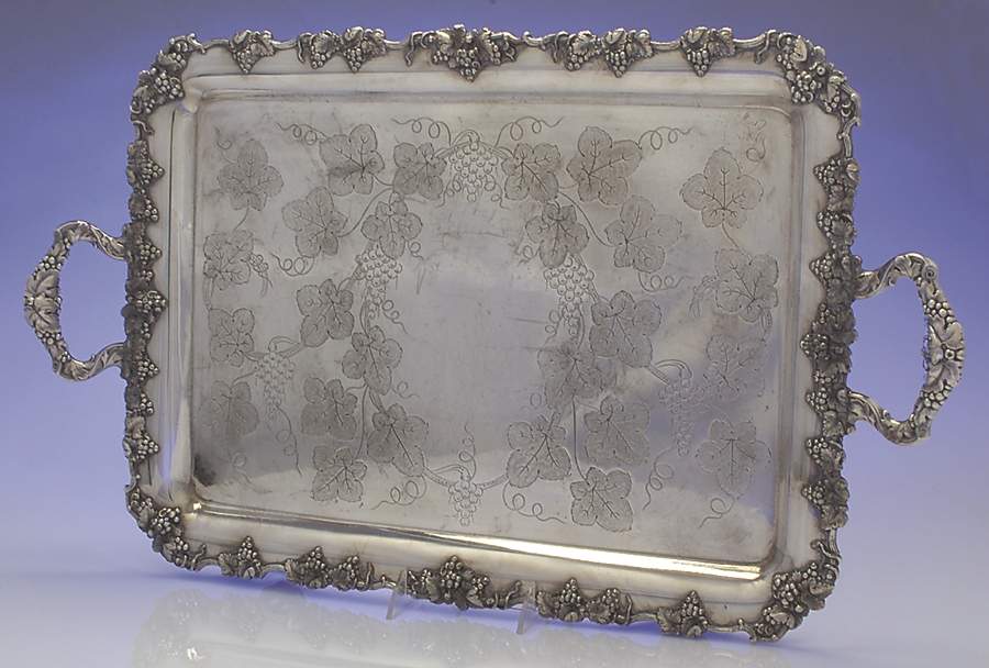 Vintage-Chased (Silverplate, Hollowware) Large Silverplate Waiter Tray by International Silver-1