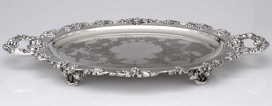 Vintage-Chased (Silverplate, Hollowware) Small Footed Waiter Tray by International Silver-1