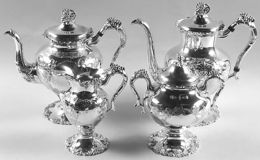 Vintage-Chased (Silverplate, Hollowware) (4 Piece) Silverplate Tea Set by International Silver-1