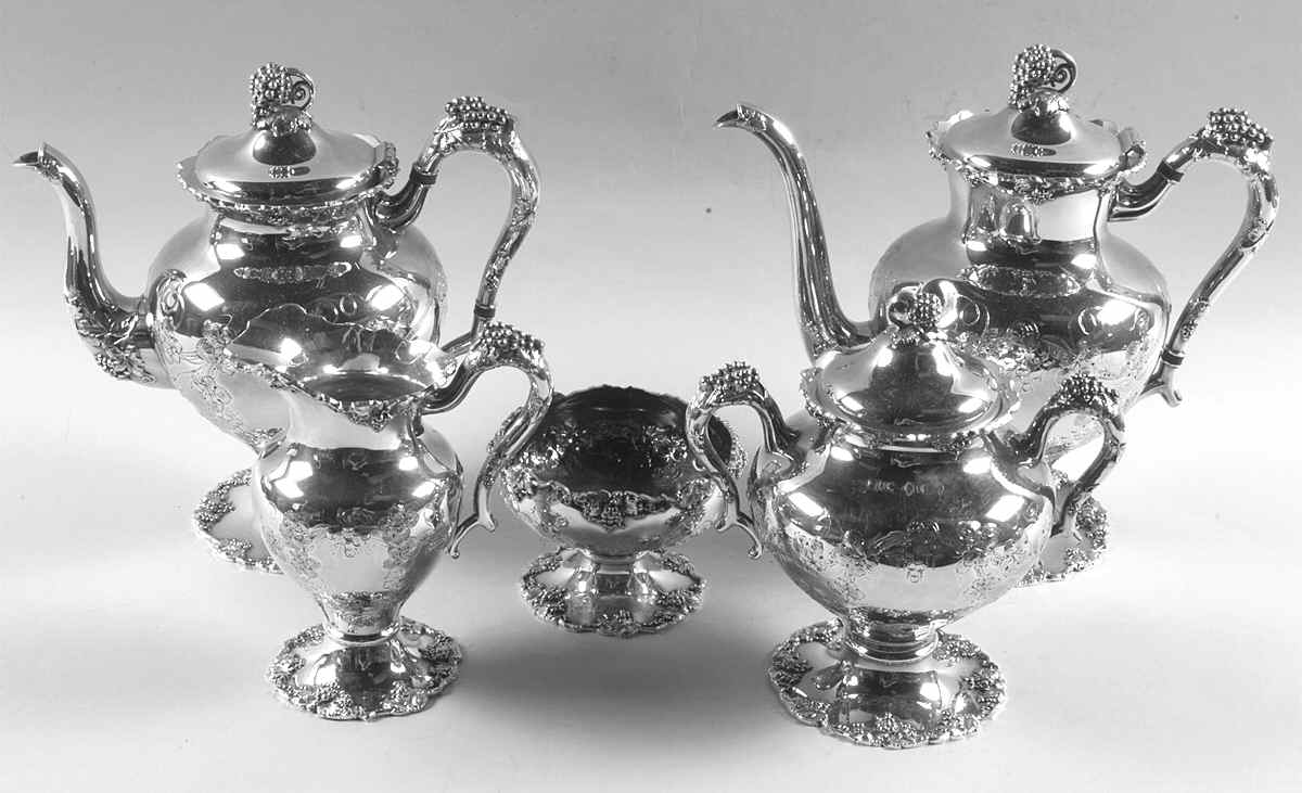 Vintage-Chased (Silverplate, Hollowware) 5-Piece Plated Tea Set (with Waste) by International Silver-1