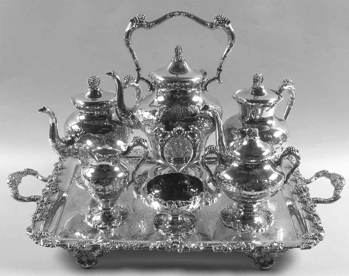 Vintage-Chased (Silverplate, Hollowware) 7 Piece Tea Set (Waste, Kettle & Tray) by International Silver-1