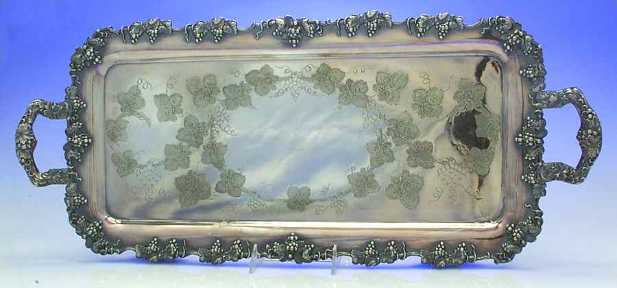 Vintage-Chased (Silverplate, Hollowware) 22" Footed Oblong Buffet Tray by International Silver-1