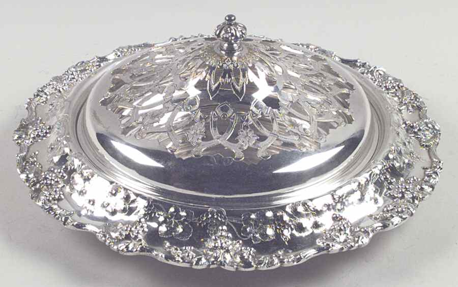 Vintage-Chased (Silverplate, Hollowware) Silverplate Centerpiece with Floral Frog by International Silver-1
