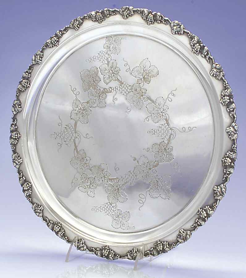 Vintage-Chased (Silverplate, Hollowware) 12" Round Tray by International Silver-1