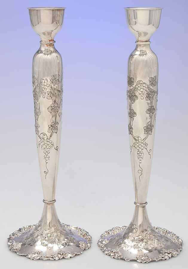 Vintage-Chased (Silverplate, Hollowware) Pair of 11" Candlesticks by International Silver-1