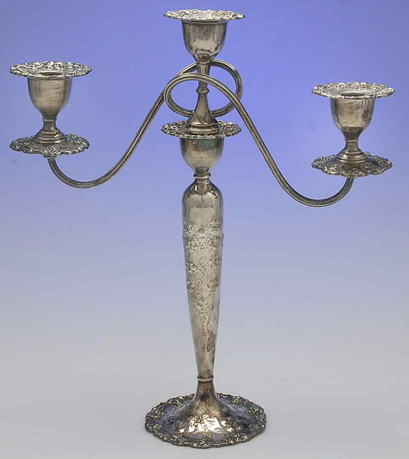 Vintage-Chased (Silverplate, Hollowware) 15" 3 Light Candelabra by International Silver-1