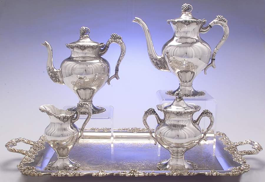 Vintage-Plain (Silverplate, Hollowware) 5-Piece Silverplate Tea Set (with Tray) by International Silver-1