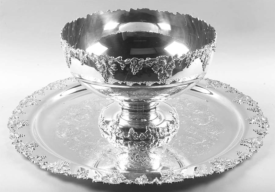 Vintage-Plain (Silverplate, Hollowware) Punch Bowl and Tray by International Silver-1