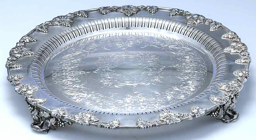 Vintage-Plain (Silverplate, Hollowware) 16" 4 Toed Round Tray by International Silver-1