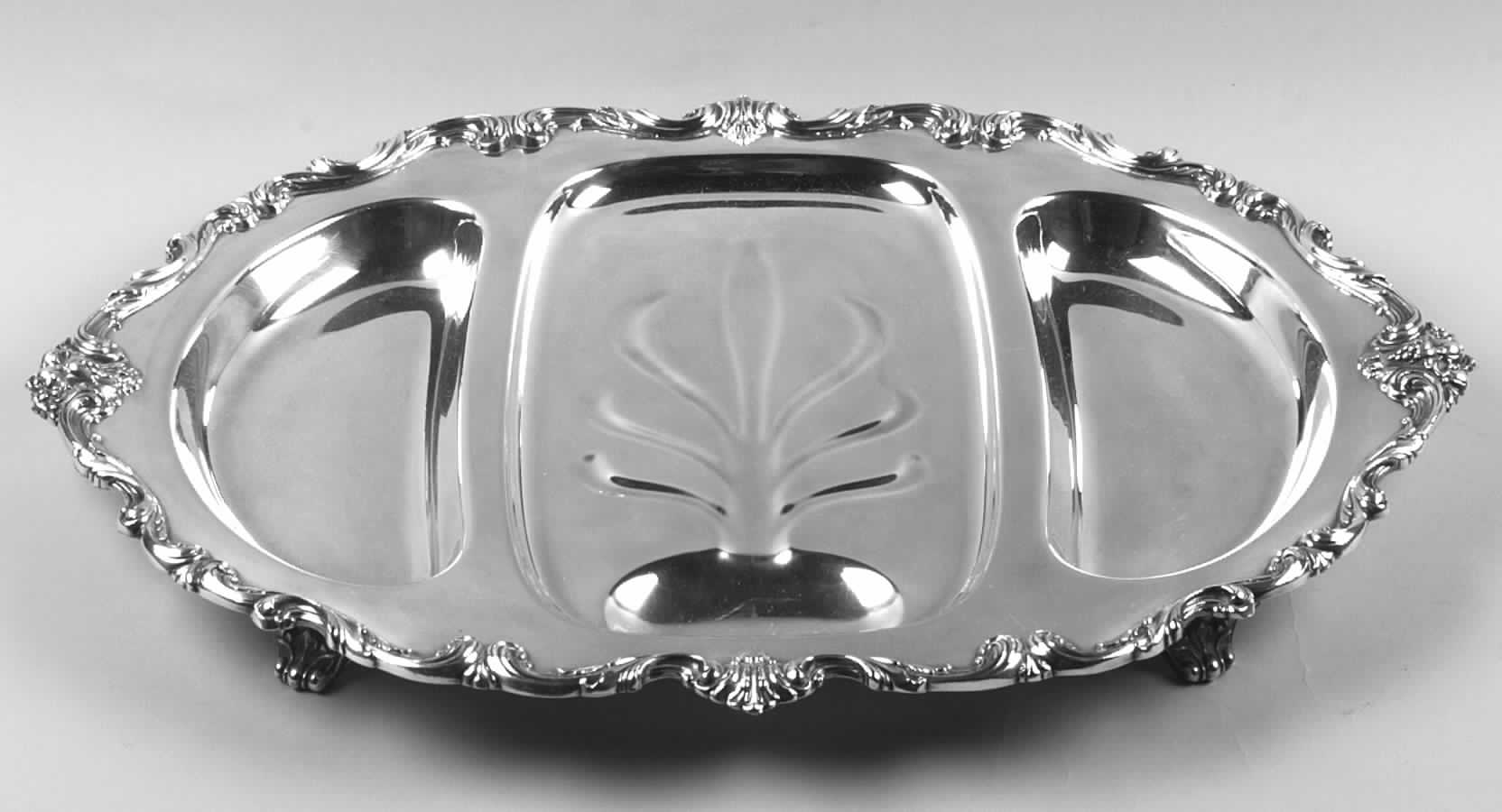 Orleans (Silverplate, Hollowware) Large 3-Part Footed Meat Platter by International Silver-1